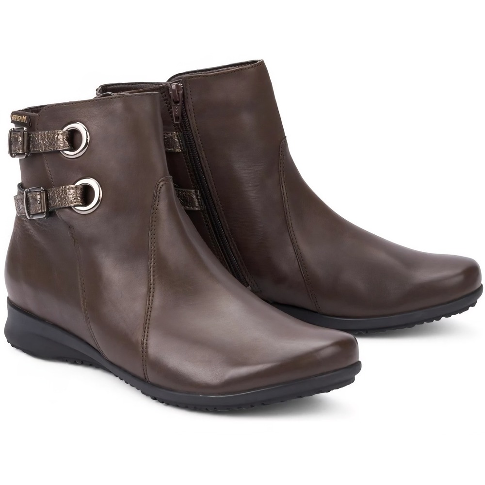 Mephisto Flavie Brown Leather Ankle Boots Side Zip Buckle Detail Womens 9.5